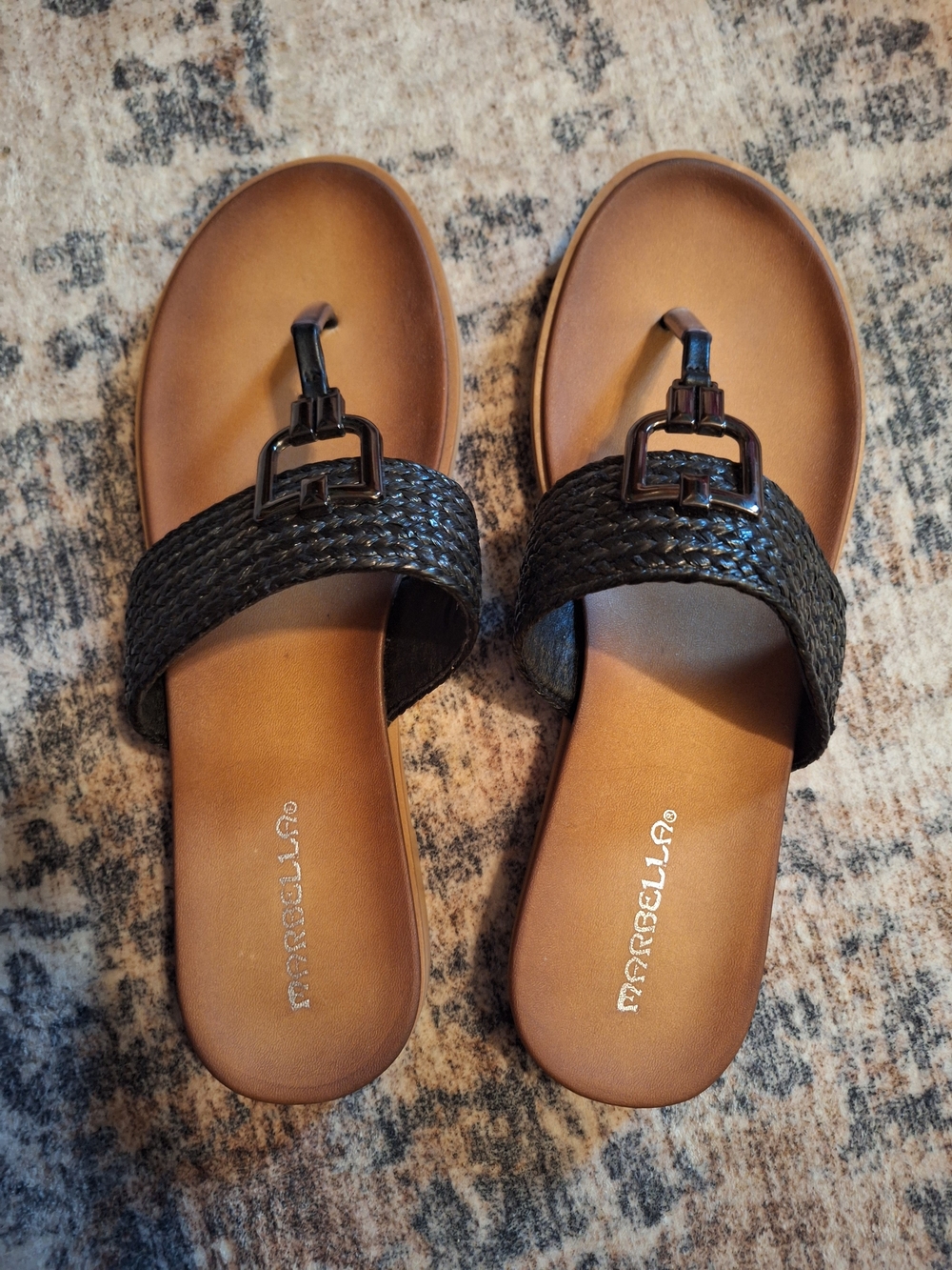 Marbella Black Braided Strap Sandals. Sz 11W